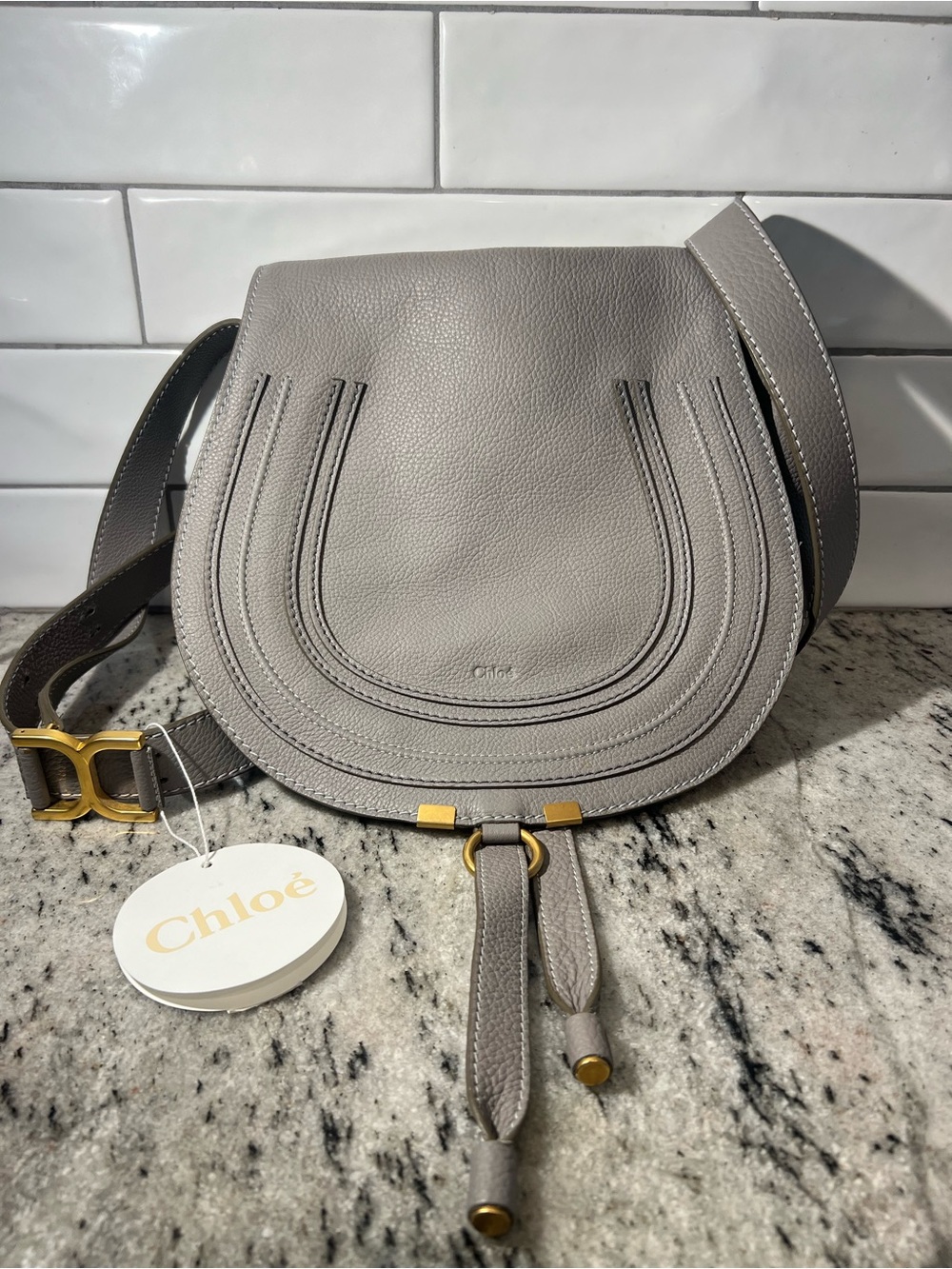 Medium Marcie Crossbody Bag in Light Gray Leather